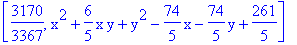 [3170/3367, x^2+6/5*x*y+y^2-74/5*x-74/5*y+261/5]